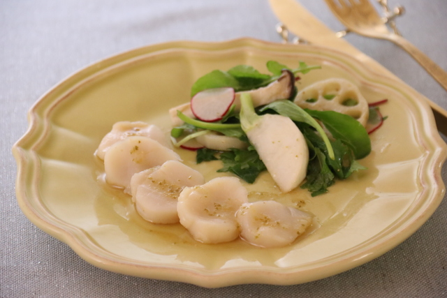 炙りホタテと野菜の前菜~柚子胡椒ドレッシング~