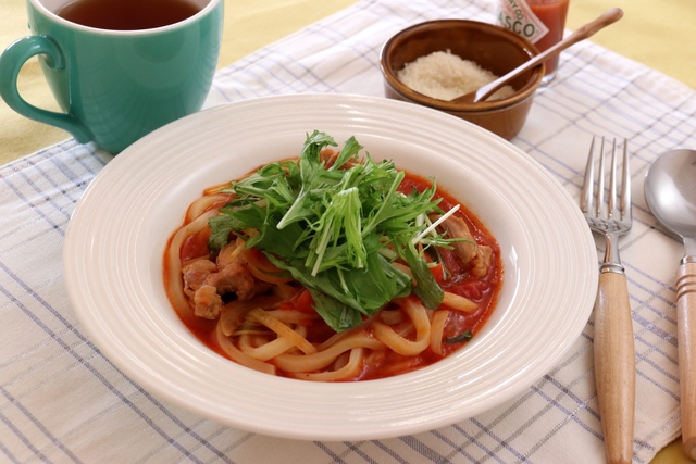 鶏肉と水菜のイタリアンうどん
