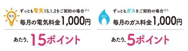 電気・ガスそれぞれ契約している料金メニューによって異なる獲得ポイントが
