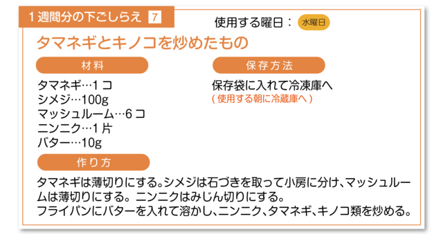 タマネギとキノコを炒めたものの下ごしらえ