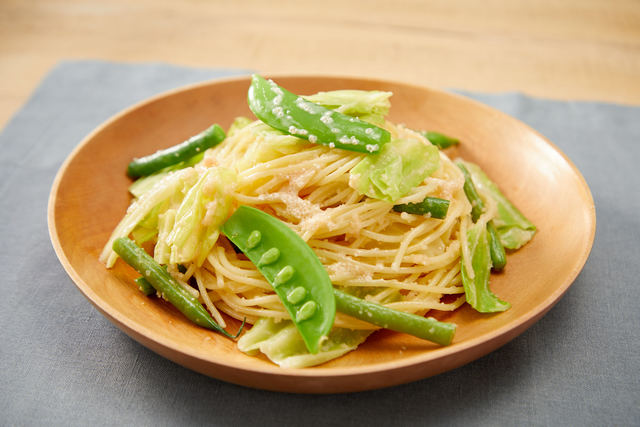 グリーン野菜とタラコのパスタ