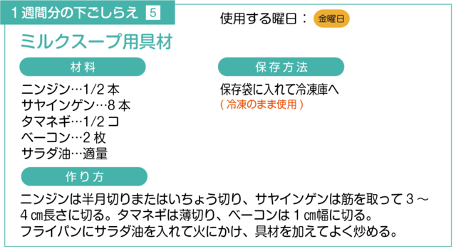 ミルクスープ用具材の下ごしらえ