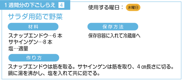 サラダ用茹で野菜の下ごしらえ