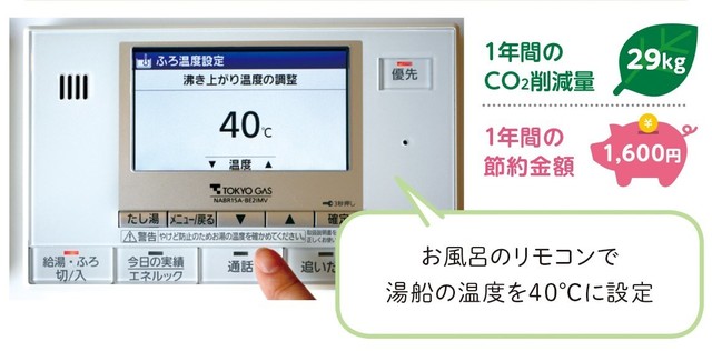 湯船の温度を40℃に設定している様子