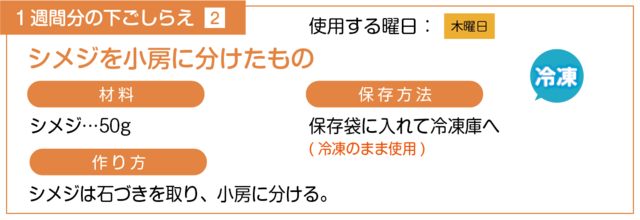 シメジを小房に分ける下ごしらえ